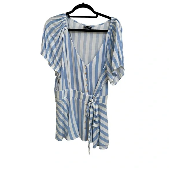 City Chic Light Blue Striped Flowy Blouse - Picture 2 of 3